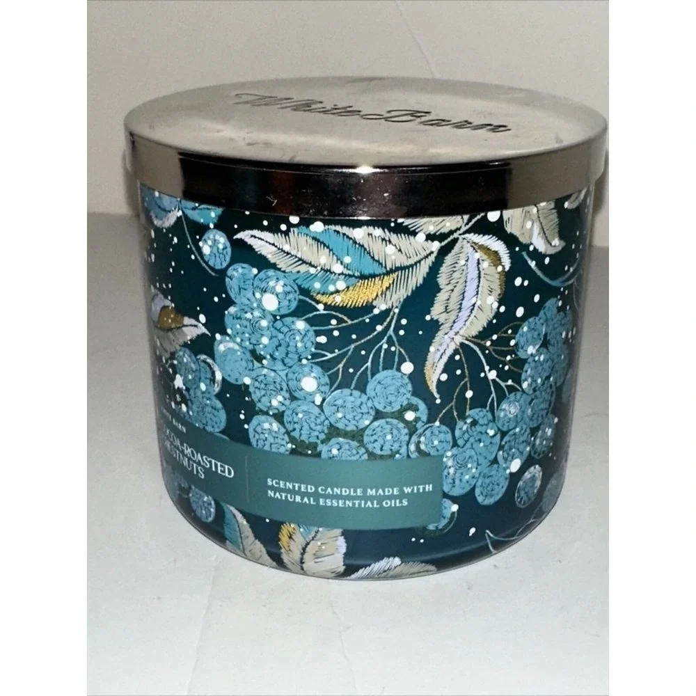 White Barn Cocoa-Roasted Chestnuts 3-Wick Scented Candle 14.5oz Lot of 2 Teal